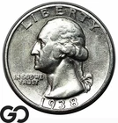 1938-S Washington Quarter, Key San Francisco Issue, Choice AU++
