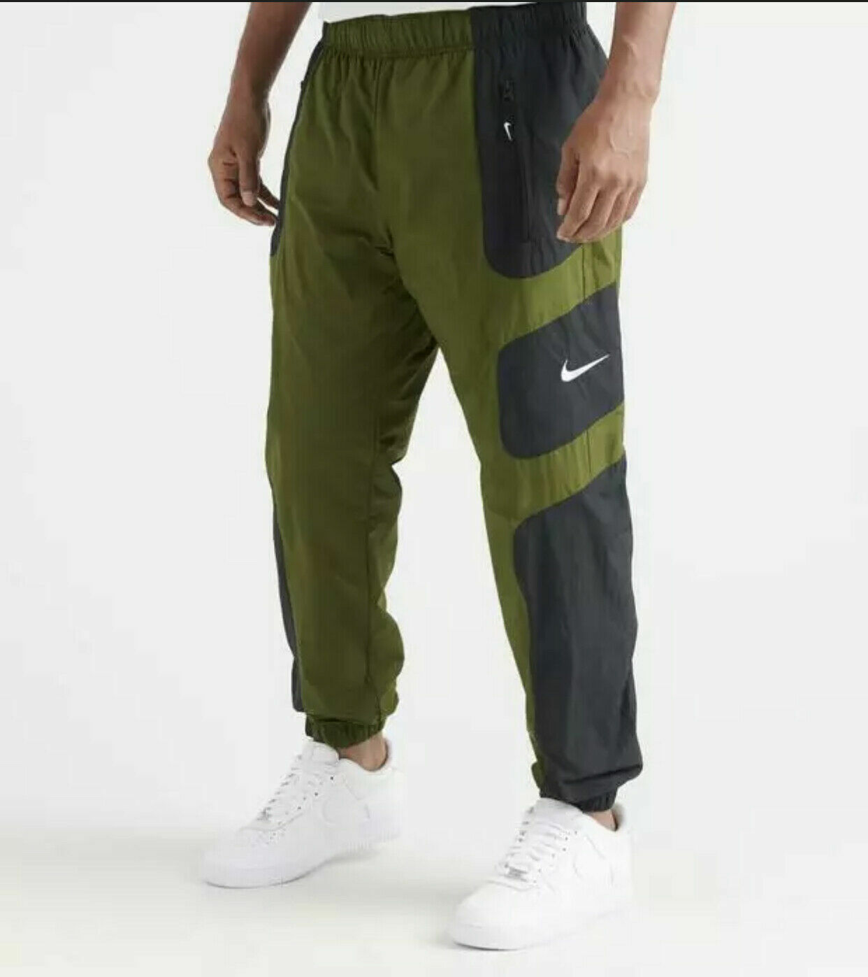 Woven Nylon Pants Joggers Black Green 