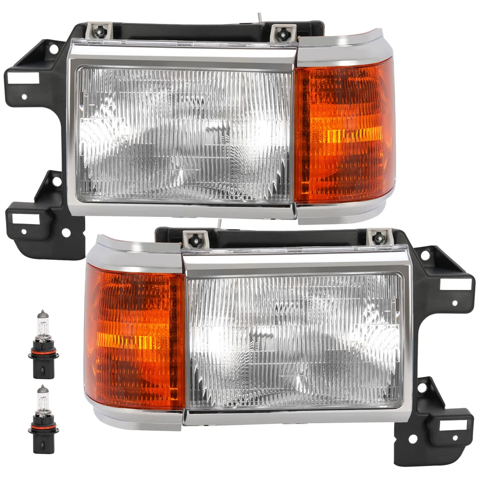 Pair Headlights For Ford Bronco F-Series Truck 87-91 w/ Chrome Trim Left+Right Foto 4 de 4