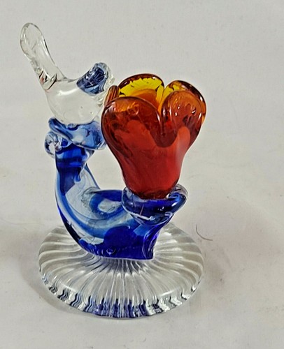 GLASS FLOWER WITH BIRD PAPERWEIGHT - Picture 6 of 9