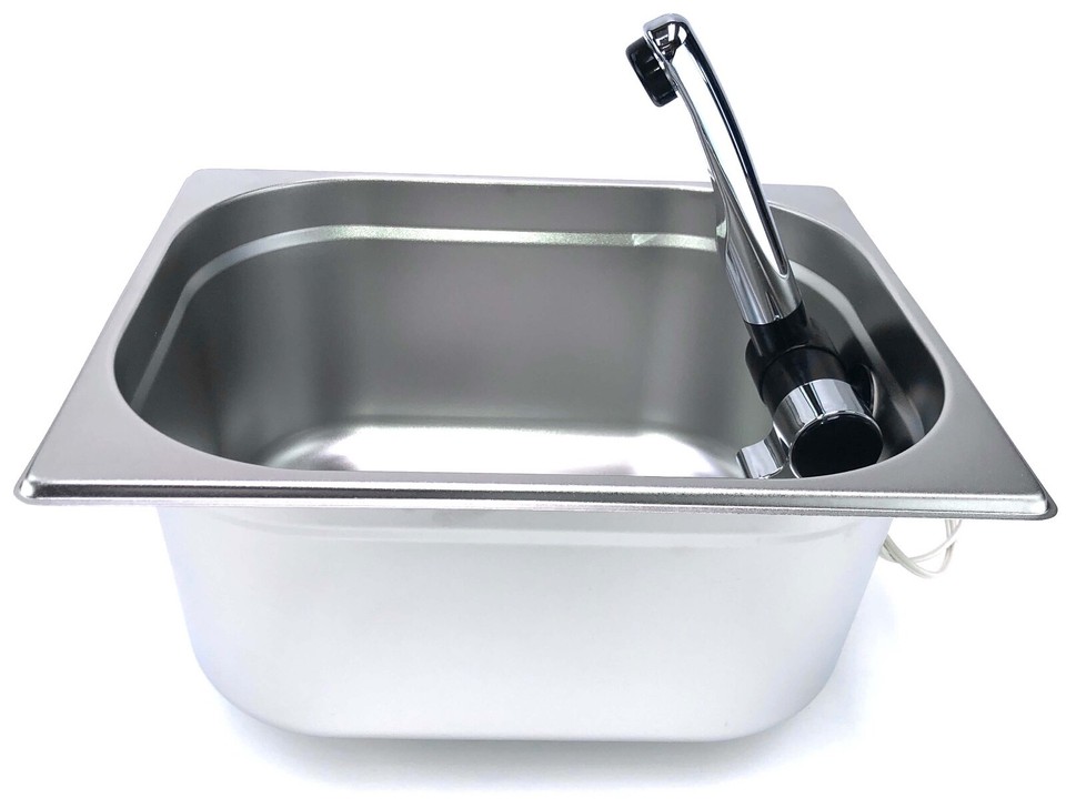 Camping Spüle Aus Edelstahl 42x37x15 Cm – Mit Klappbarem Wasserhahn & Deckel Für Wohnmobil & Van
