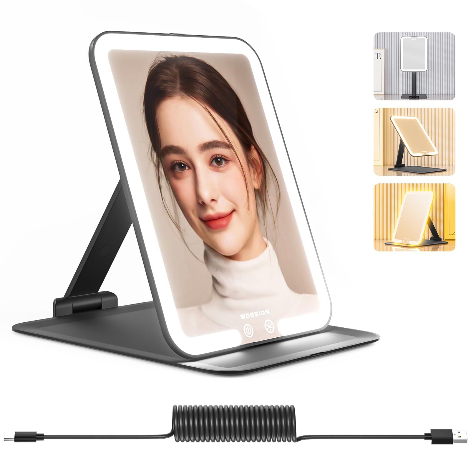 Portable Rechargeable Folding Travel Makeup Mirror 7.4x5.1in with Lights-image