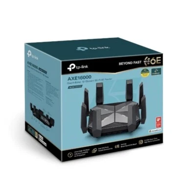 TP-LINK AXE16000 Quad-Band 16 Stream 7 LAN Port WiFi 6e Router with 2 10GB Ports - Image 1 of 3