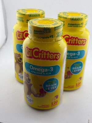 LOT (3) LIL CRITTERS Omega 3, EPA, DHA & ALA, 120 Gummies