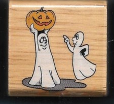GHOST COSTUME PUMPKIN FANTASY MAGIC HAUNT small Craft Wood NEW RUBBER STAMP