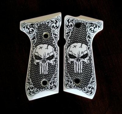 Beretta 92 92FS 96 custom imitation ivory grips scrimshaw Skull