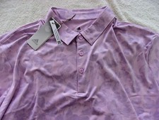 NWT Adidas polo, mens L, pink, with design, polyester, pointed collar 65
