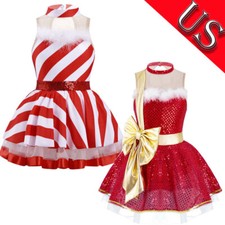 Kids Girls Sleeveless Sequins Tutu Dress Figure Ice Skating Christmas Costume