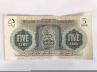 1943 Tripolitania banknote Italy Military Authority 5 Lira RARE Libya WW2 Europe