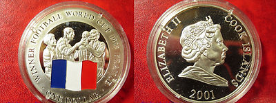 2001 Cook Is.Large Silver Proof  $1 World Cup Soccer/Football Winner France
