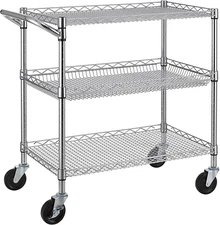 3 Tier Heavy Duty Commercial Grade Utility Cart, Wire Rolling Cart with Handle B