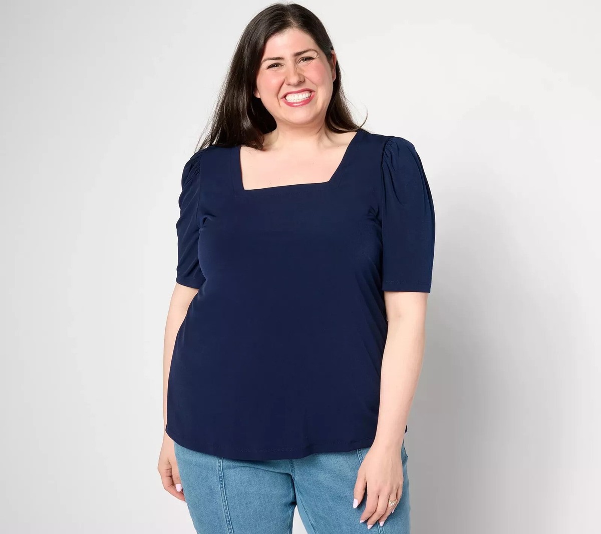 Susan Graver Modern Essentials Liquid Knit Shirt Navy 4X New | eBay