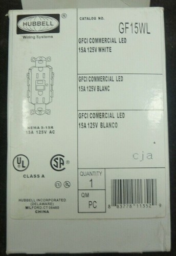 Hubbell GF15WL 15A 125V White GFCI Commercial LED Nema 5-15R - Picture 3 of 3