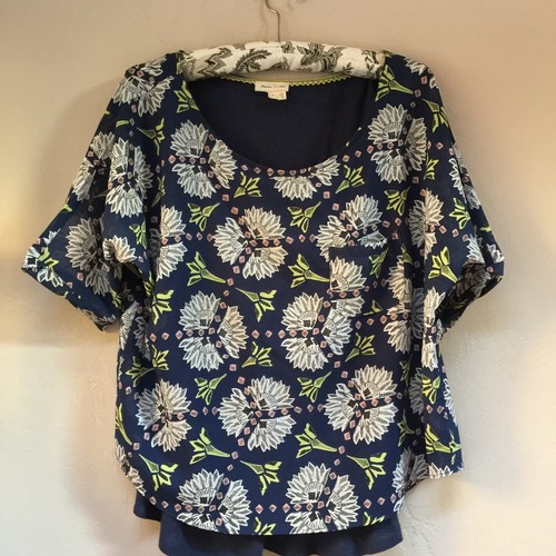 Meadow Rue Anthropologie Top Zane Layered Blouse Size Small Lined Navy Floral