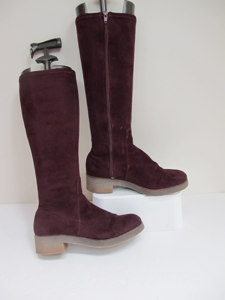 Size UNISA Knee High Boots-Wine Coloured Suede Leather-Full Zip -Block  Heel