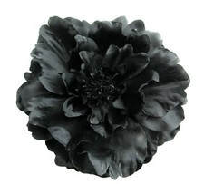 Large 6" Black Peony Poly Silk Flower Hair Clip,Pin Up,Updo,Rockabilly,Goth