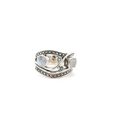 Sterling Silver Natural Labradorite And Blue Topaz Ring Size 9 