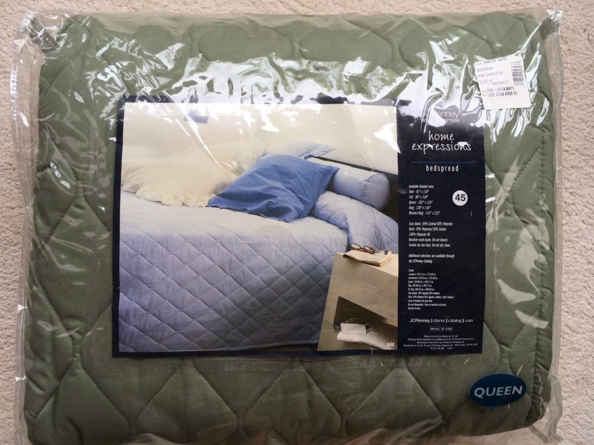 JC PENNEY HOME EXPRESSIONS QUEEN BEDSPREAD IN OLIVE GREEN BRAND