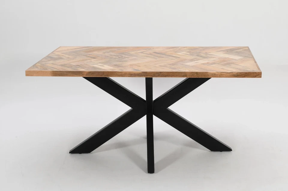 Rectangle Solid Mango Wood Dining Table Herringbone, Black Spider Legs - 180cm - Image 2 of 4