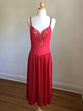 STUNNING VTG ADONNA Red Nylon Stretchy Lace Beaded Nightgown Lingerie SZ M