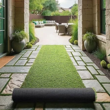 2'7" X 16' Artificial Faux Grass Rug - Realistic Turf with UV Protection - Perfo