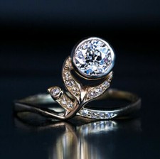 Unique Art Deco White Round Cut CZ Flower Engagement 925 Sterling Silver Ring