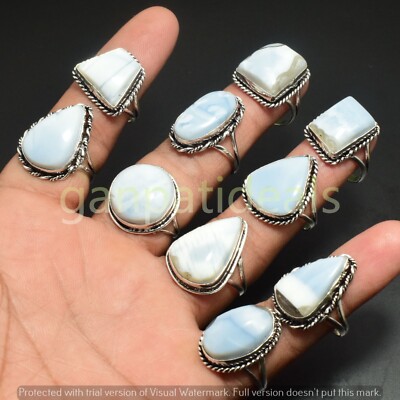 1000pcs Lot Blue Opal Gemstone Rings Wholesale Lots 925 Silver Plated Jewelry