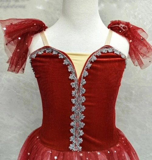 VETEMENTS Abito da balletto tutù paillettes rosso per bambini ragazza abbigliamento da performance abbigliamento da balletto gonne