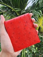 Red 100 Genuine Ostrich Body Leather Skin Men's Bifold Wallets,Handmade