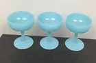 3 Vtg Opaline Frosted Blue Milk Glass Sherbet Dessert Cups/Martini Glass 4.5”