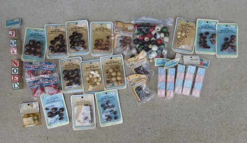 NOS Large Lot of Wood Macrame Beads Blocks - Baby - Christmas - Joy - Noel