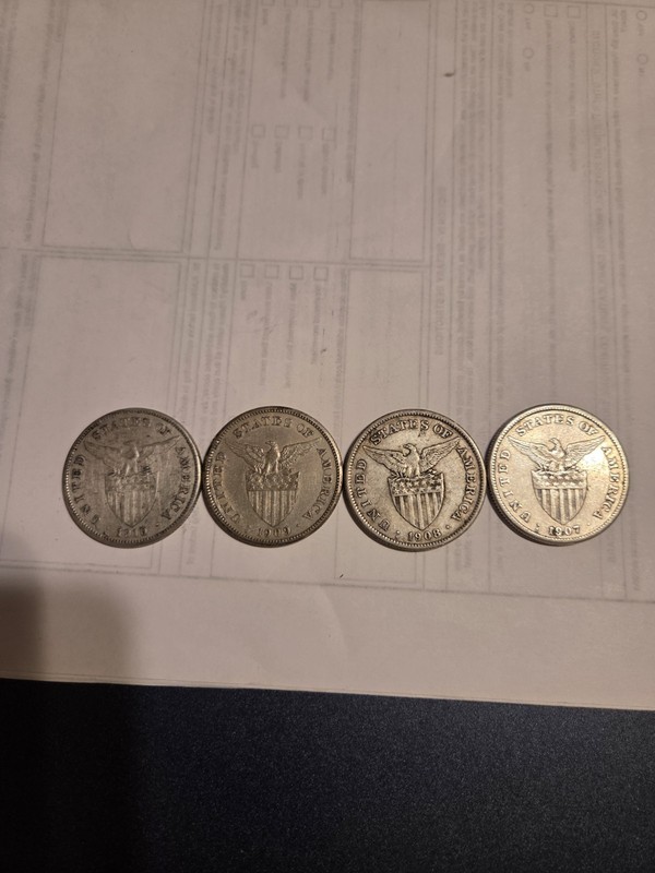 1907-S, 1908-S,  1909-S And 1910-S Philippine Peso Group Silver Foreign...