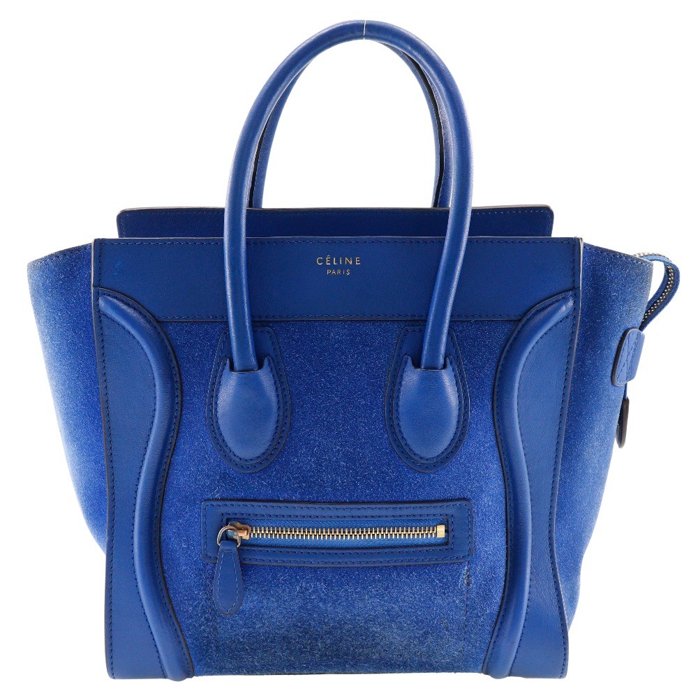 Luggage Celine Women Bag CELINE Luggage Micro Handbag Blue Suede