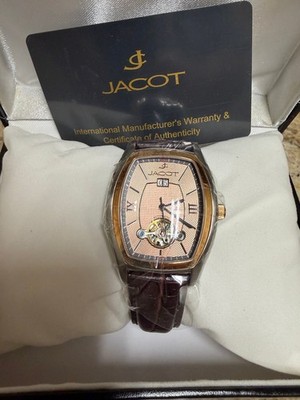 JACOT BRUCKNER MENS AUTOMATIC MECHANICAL LUXURY TWO TONE SS WATCH NEW LEATHER