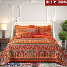 Boho Quilt Set Soft Cotton Vibrant Cozy Bedding Comfortable Sleep Pillow Shams