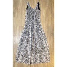 Reba Women's Small Grey Snakeskin Print Mesh Maxi Dress Sleeveless Scoop Neck