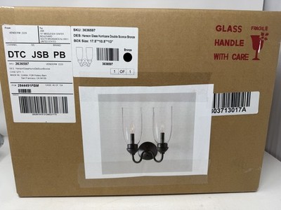 New Pottery Barn Hanson Glass Hurricane Double Sconce ~Bronze~