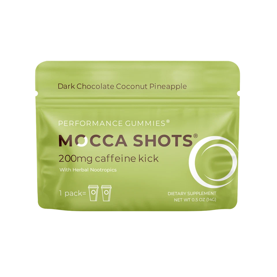 Gomitas energéticas Mocca Shots con cafeína | Paquete de 12 - Piña de coco Foto 2 de 4