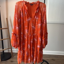 Vince Camuto Orange Floral TRuffle Puff Long Sleeve Dress Size XL NWOT