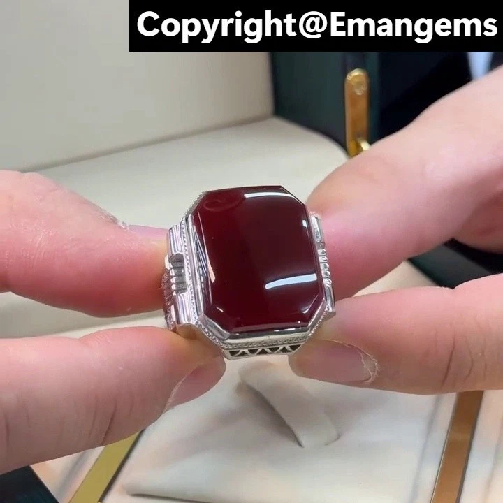 Original Yemeni Red Agate Ring 925 Silver Handmade Xmas Aqeeq Gift Ring for Him - Image 4 of 4