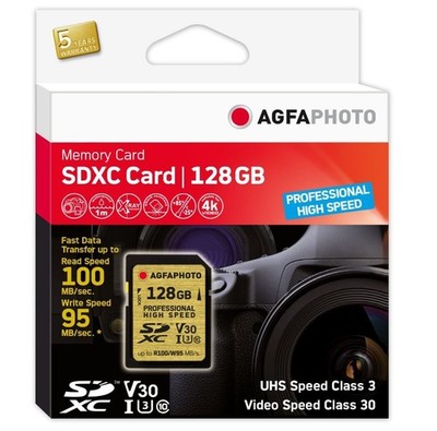 AgfaPhoto SDXC UHS I 128GB Professional High Speed U3 V30 SD-Karte / SDHC /
