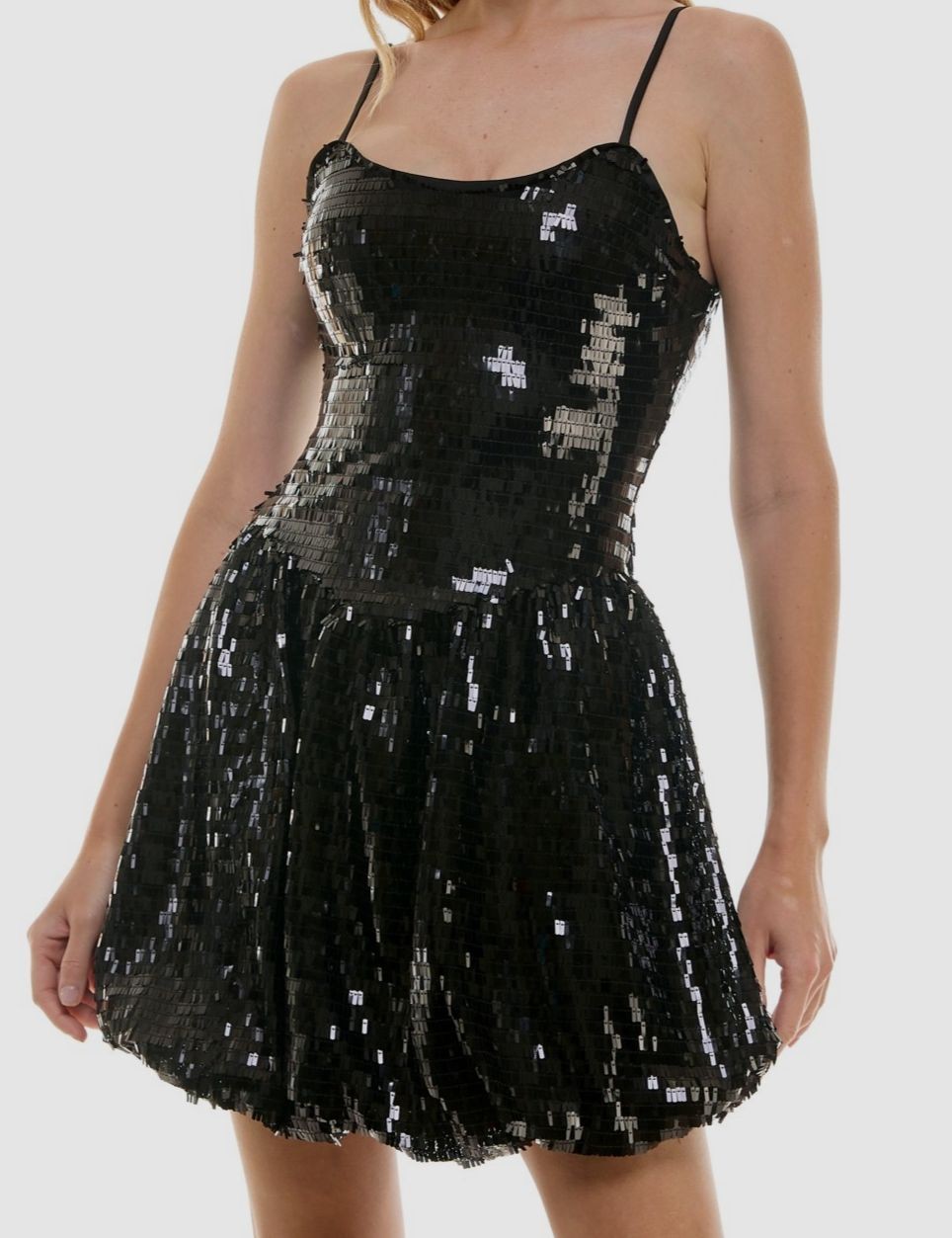 Violet Weekend Juniors' Black Sequined Bubble-Hem Mini Dress Size 5/6