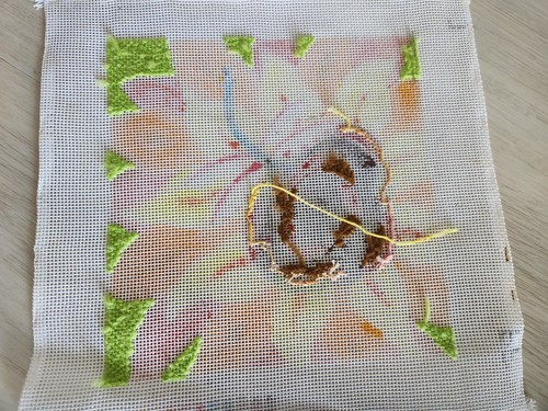 Abstract Sunflower~Dragonfly~Modern~ Wreath~Summer~Needlepoint Canvas~Started - Picture 2 of 2