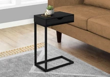 Modern Black C-Shaped Accent End Side Table w/ Storage Drawer