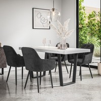 ARIA DINING TABLE AND CHAIRS - MARBLE EFFECT TOP w BLACK LEGS + ANIKA CHAIR