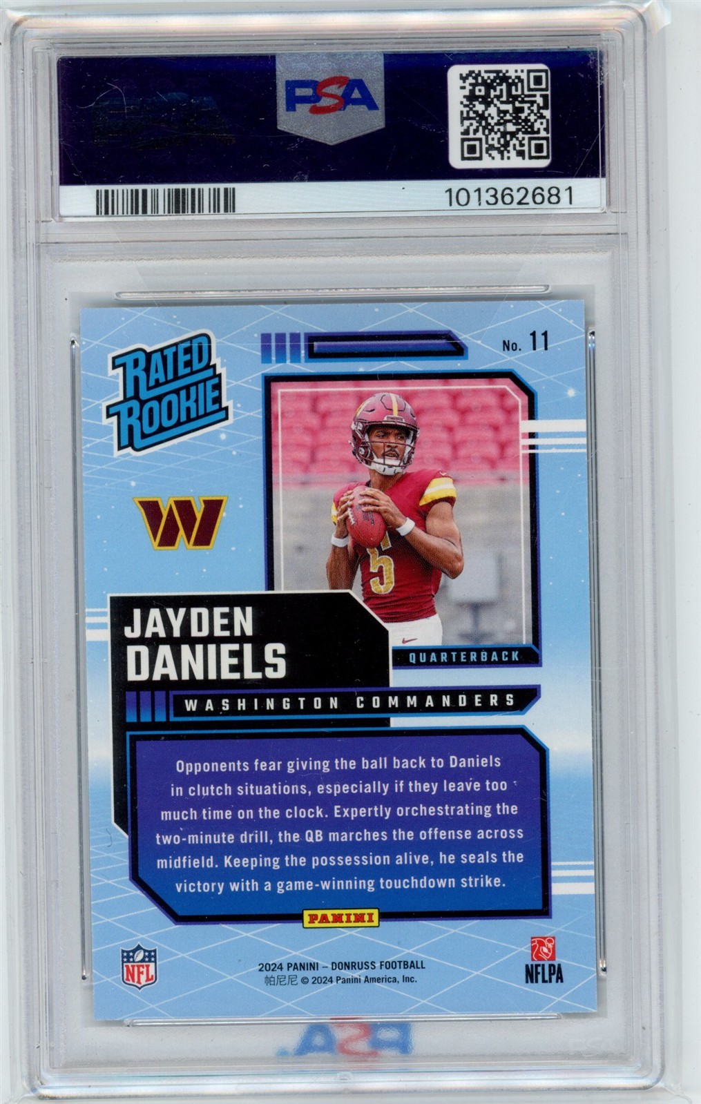 2024 Donruss JAYDEN DANIELS Rated Rookie Retro Commanders PSA 10 Gem Mint D551 view 2