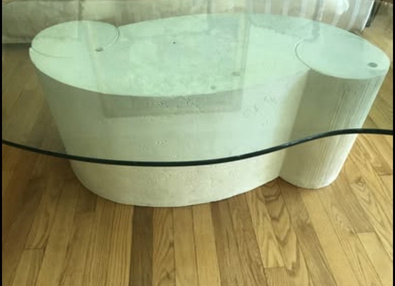 Infinity Design Accent Table ~ Thick Glass Top with Sculptured Plaster Base