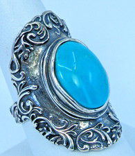 Or Paz Israel Sterling Silver Turquoise Full Finger RING Sz. 8 Scroll Work