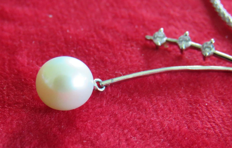 925er Argento Sterling Serpente Collana con Ciondolo Citrino, Zirconi & Perla - Immagine 4 di 4