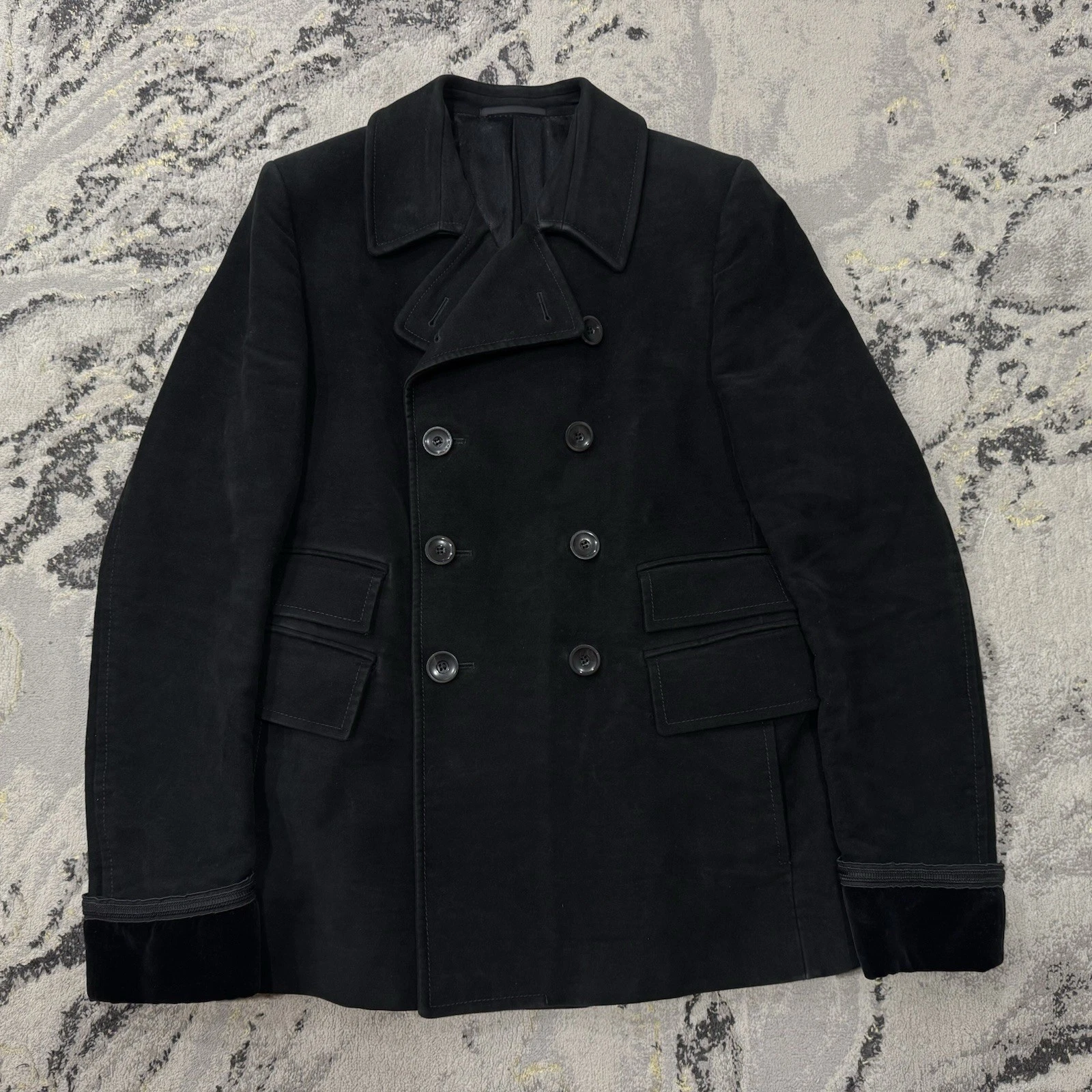 Gucci by Frida Giannini AW07 Velvet Trim Moleskin Peacoat 46R Made in Italy - product detail image 2